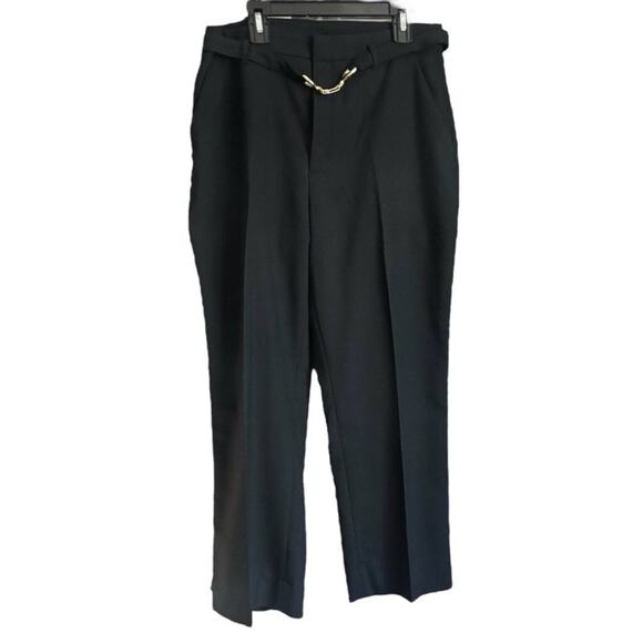 Paris Atelier Black High-Waist Wool Blend Pants Gold Chain Accent Size 8 NWT - Picture 1 of 5
